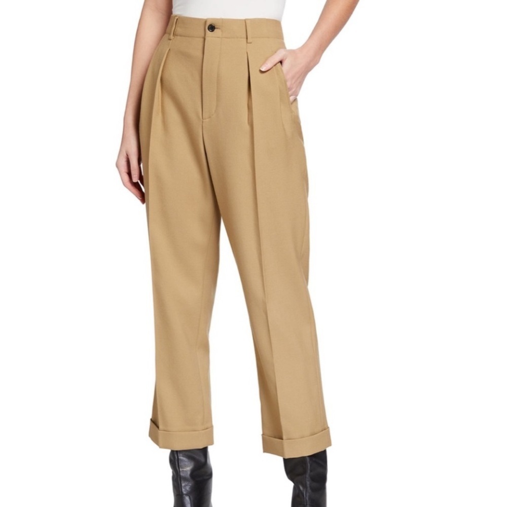 Saint Laurent High Rise Wide Leg Ankle Cropped Pants - Tan - Size 36 (US 4)